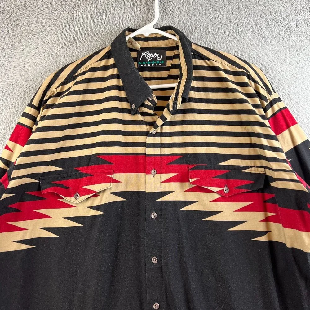 Vintage Roper Border Western Cowboy Button down Shirt size 2XL - Picture 2 of 9